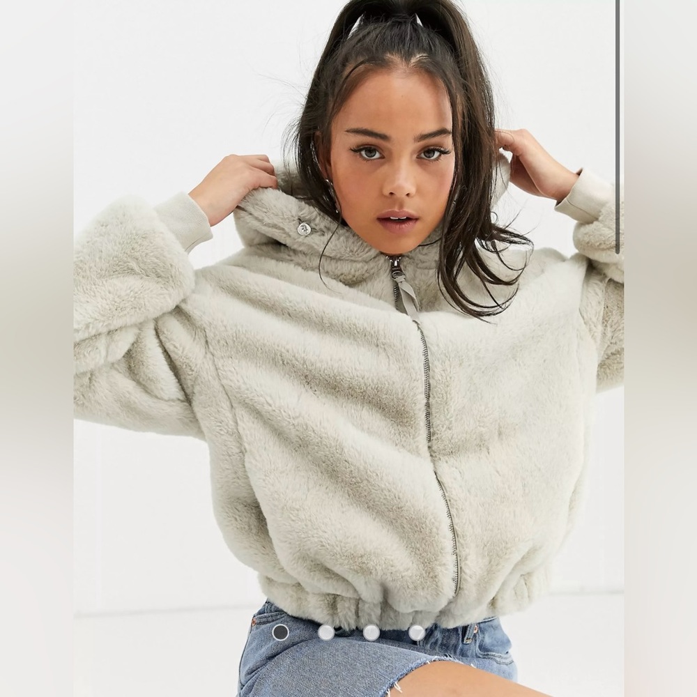 Bershka Faux Fur Zip Up Coat